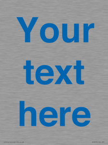 Custom blank information sign. Blue text, plain background